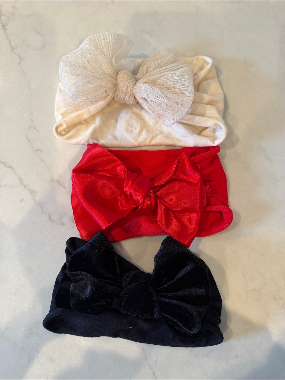 Baby Bling Headbands. Three-Pack Kids Bow Headbands in cream, Red & Black
